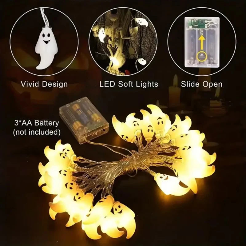 Halloween LED Ghost String Lights Battery Powered Decorative Fairy Lamp Indoor Outdoor Lighting for Haunted House Party Home