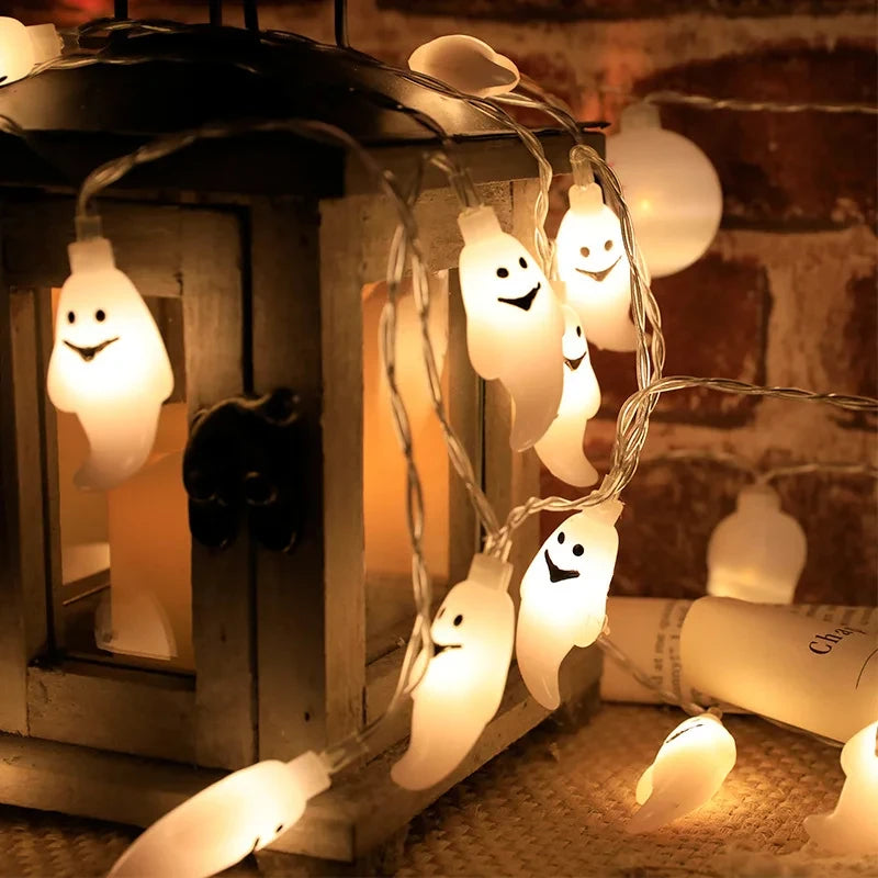 Halloween LED Ghost String Lights Battery Powered Decorative Fairy Lamp Indoor Outdoor Lighting for Haunted House Party Home