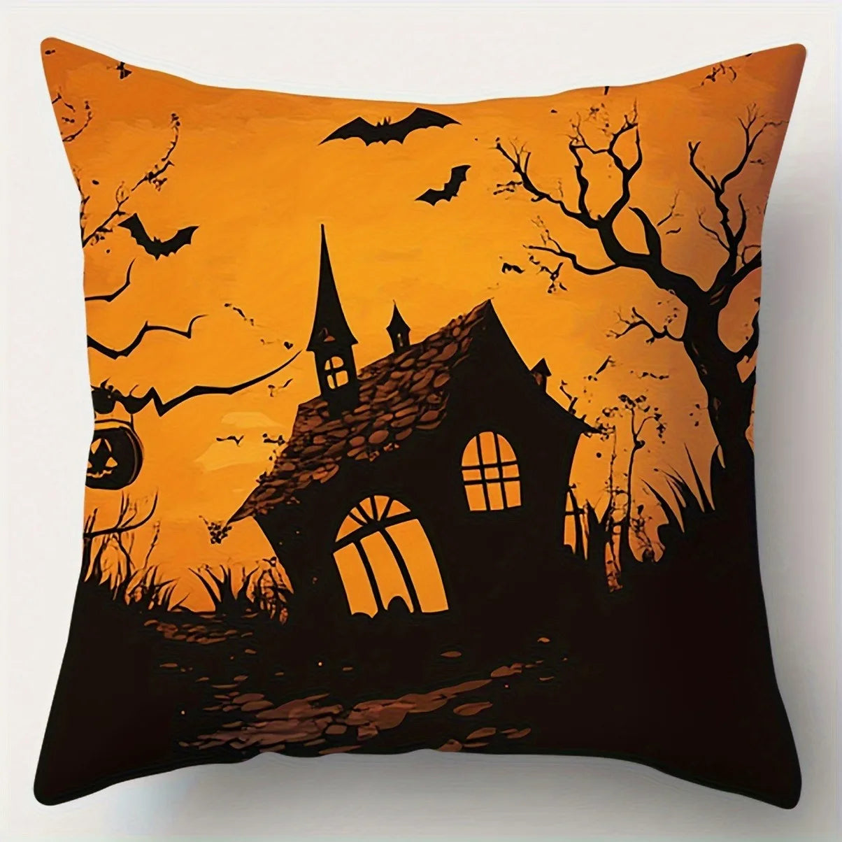 Halloween: Spooky Houses, Bats & Full Moon Pattern