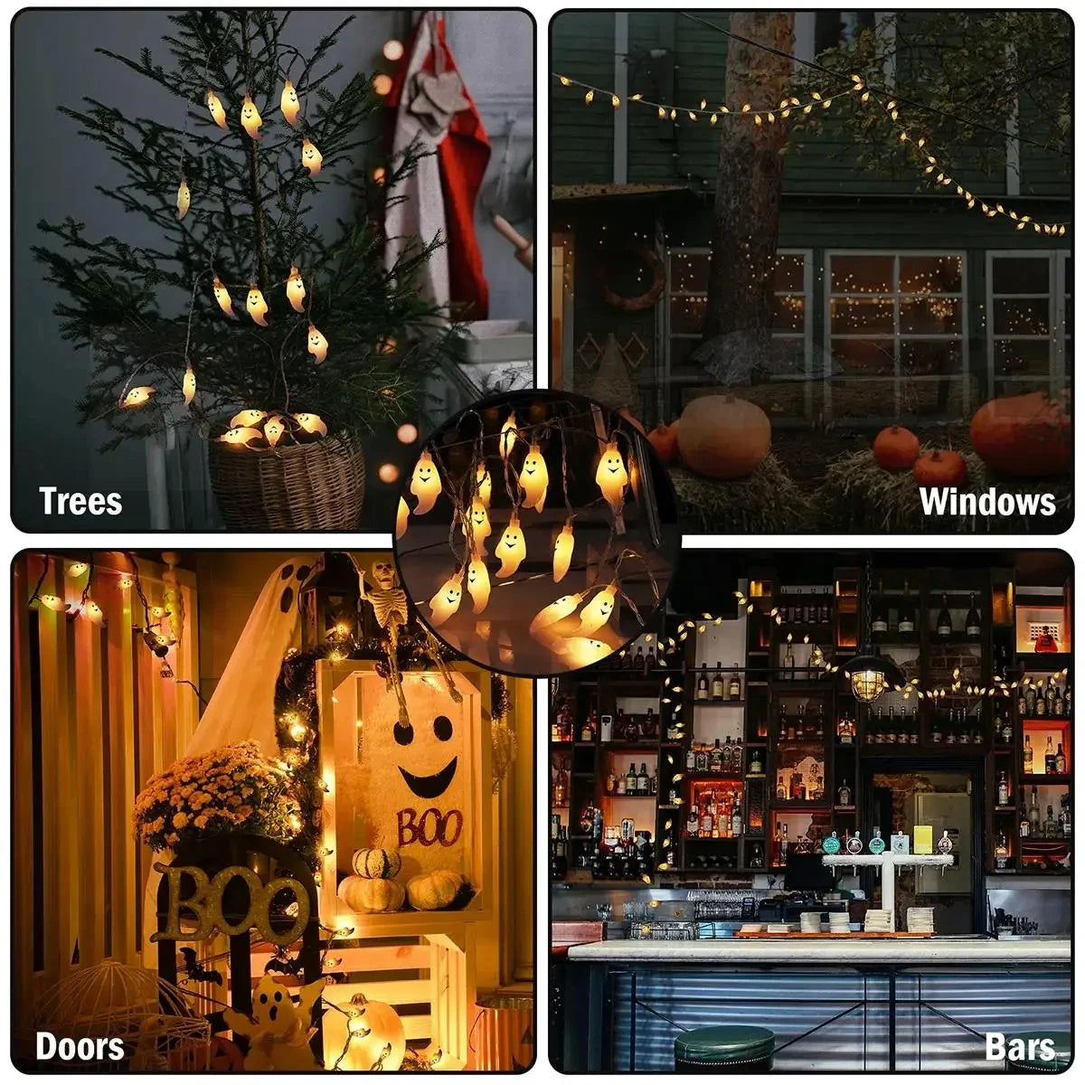 Halloween LED Ghost String Lights Battery Powered Decorative Fairy Lamp Indoor Outdoor Lighting for Haunted House Party Home