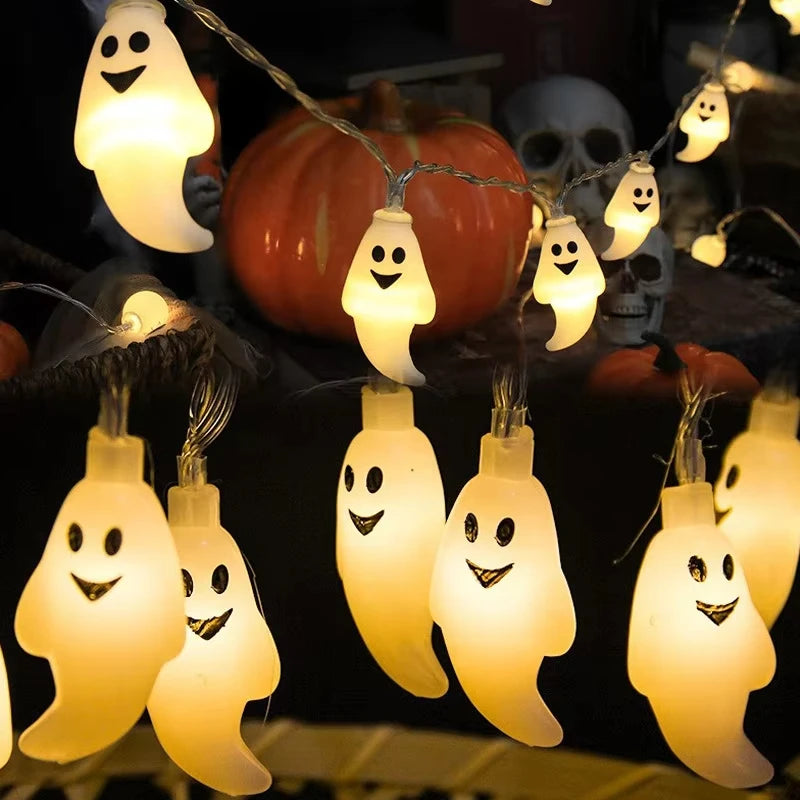 Halloween LED Ghost String Lights Battery Powered Decorative Fairy Lamp Indoor Outdoor Lighting for Haunted House Party Home