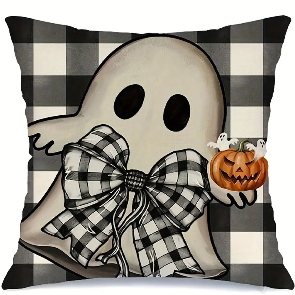 Halloween : Ghost with Bow & Pumpkin