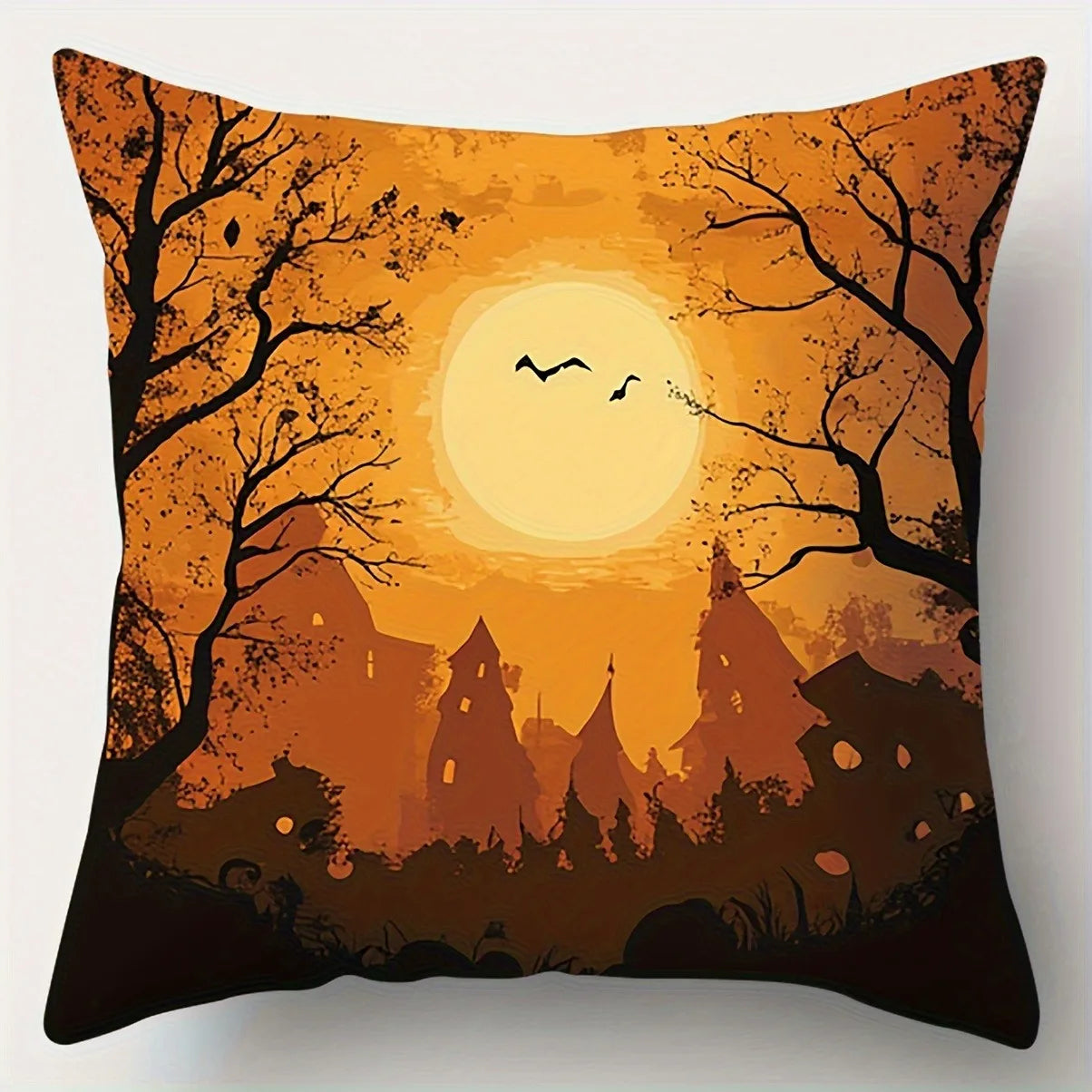 Halloween: Spooky Houses, Bats & Full Moon Pattern