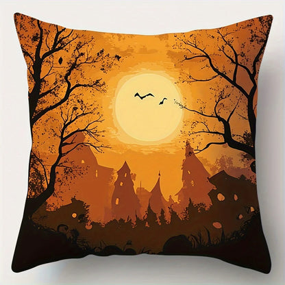 Halloween: Spooky Houses, Bats & Full Moon Pattern