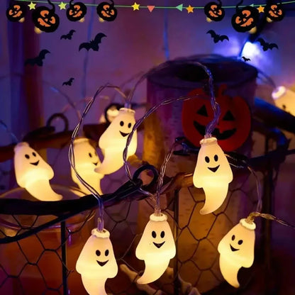 Halloween LED Ghost String Lights Battery Powered Decorative Fairy Lamp Indoor Outdoor Lighting for Haunted House Party Home