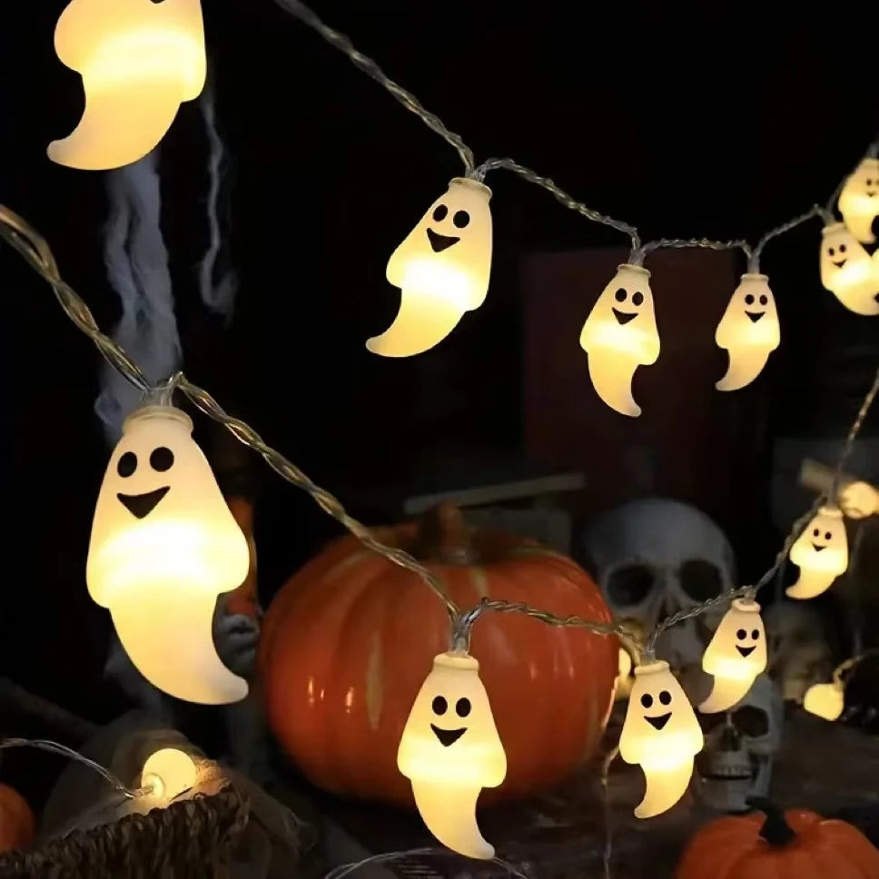 Halloween LED Ghost String Lights Battery Powered Decorative Fairy Lamp Indoor Outdoor Lighting for Haunted House Party Home