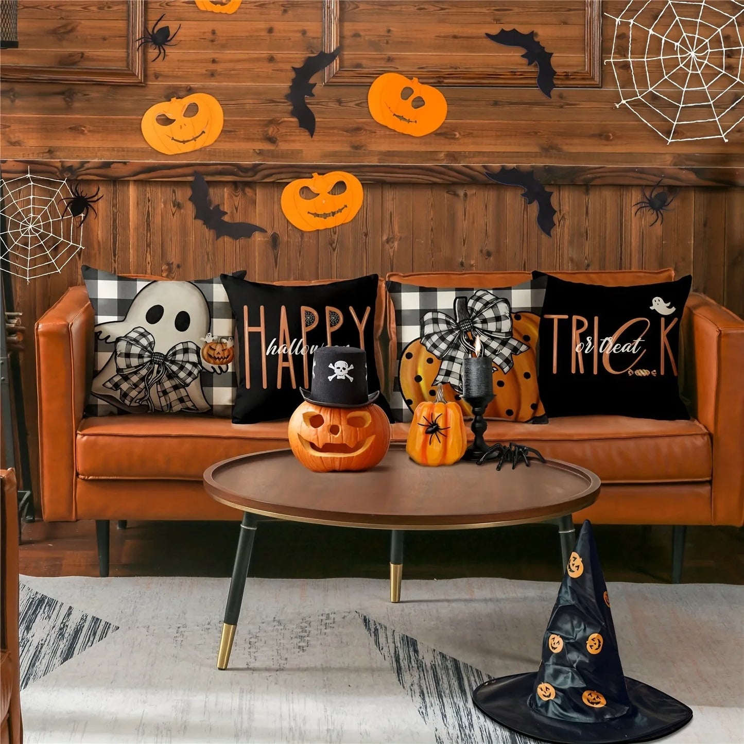 Halloween : Ghost with Bow & Pumpkin
