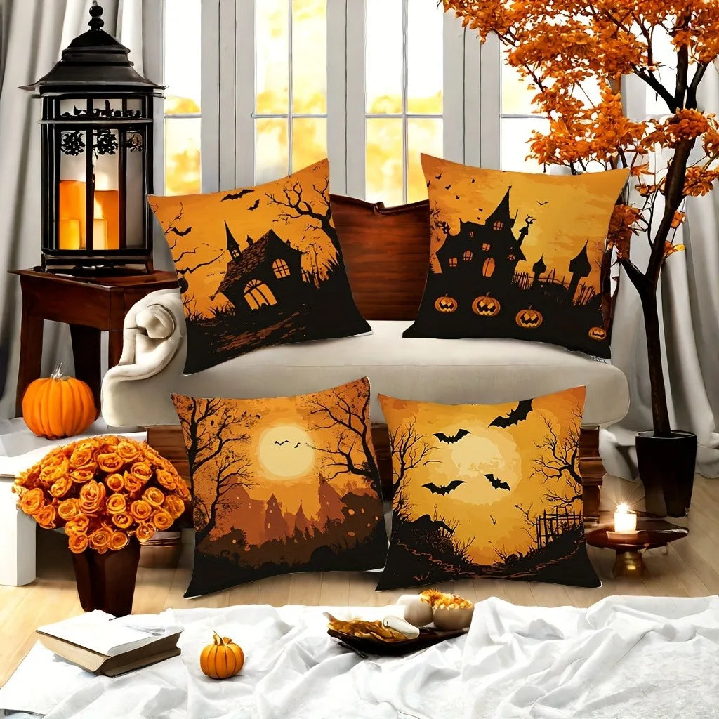Halloween: Spooky Houses, Bats & Full Moon Pattern