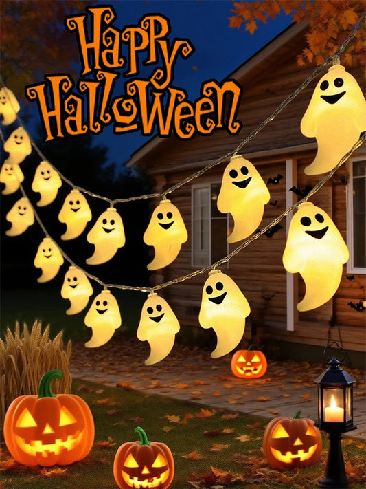 Halloween LED Ghost String Lights Battery Powered Decorative Fairy Lamp Indoor Outdoor Lighting for Haunted House Party Home