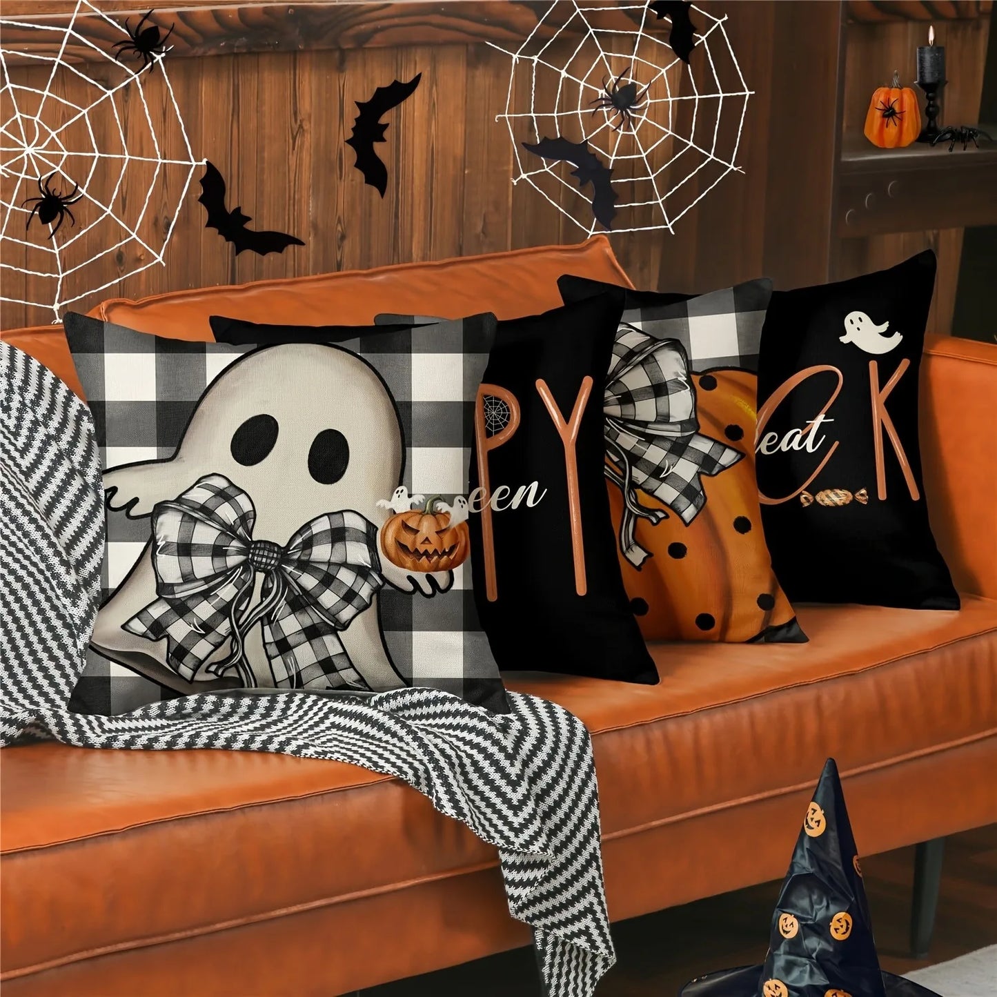 Halloween : Ghost with Bow & Pumpkin