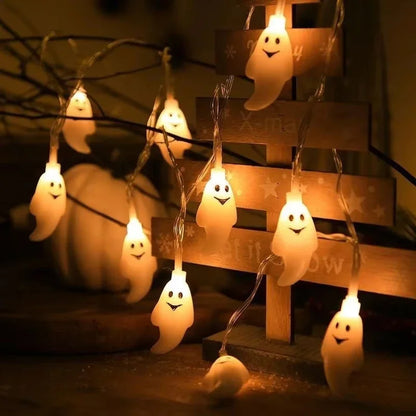 Halloween LED Ghost String Lights Battery Powered Decorative Fairy Lamp Indoor Outdoor Lighting for Haunted House Party Home