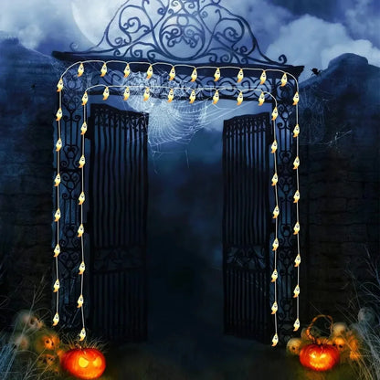 Halloween LED Ghost String Lights Battery Powered Decorative Fairy Lamp Indoor Outdoor Lighting for Haunted House Party Home