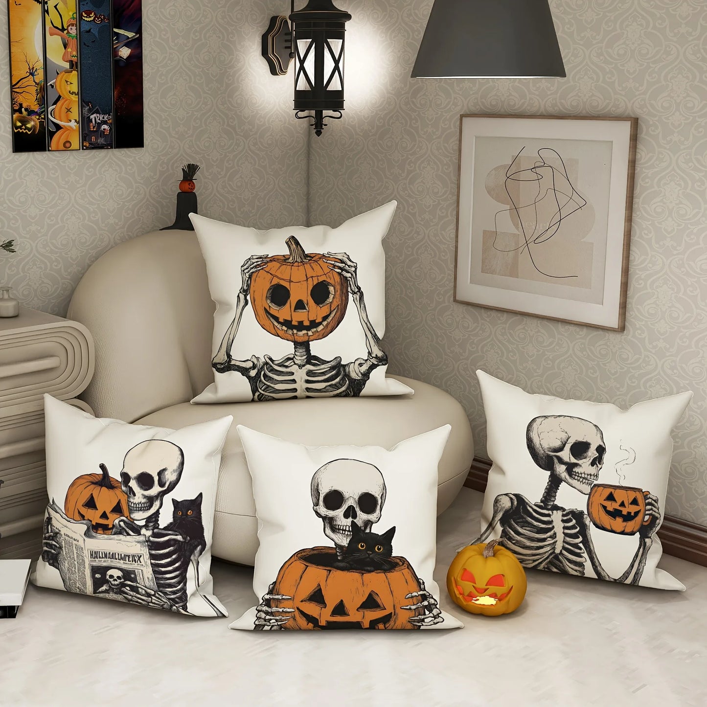 Halloween : Skeleton and Pumpkin