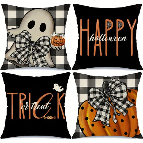 Halloween : Ghost with Bow & Pumpkin