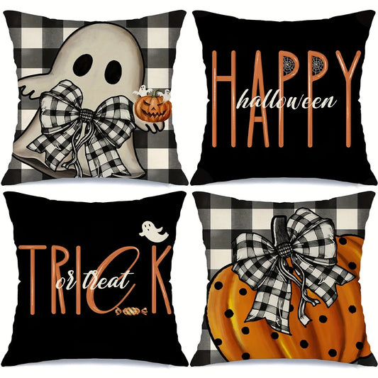 Halloween : Ghost with Bow & Pumpkin
