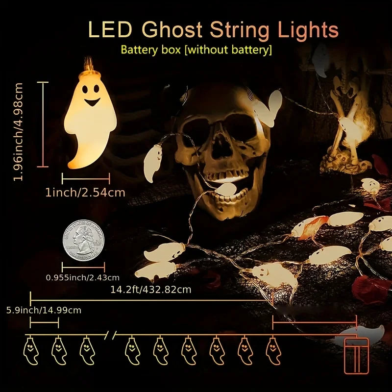 Halloween LED Ghost String Lights Battery Powered Decorative Fairy Lamp Indoor Outdoor Lighting for Haunted House Party Home