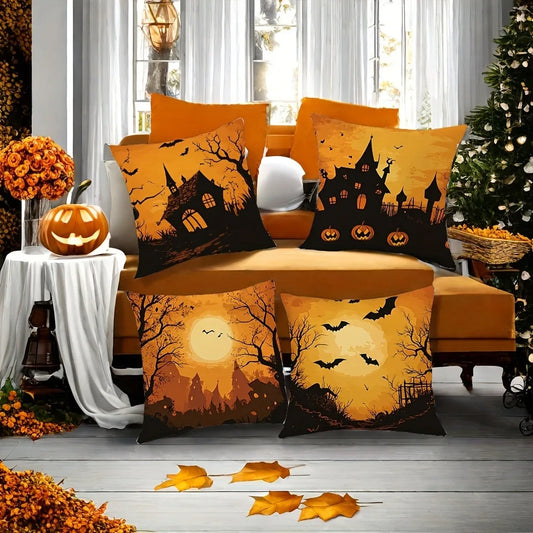 Halloween: Spooky Houses, Bats & Full Moon Pattern