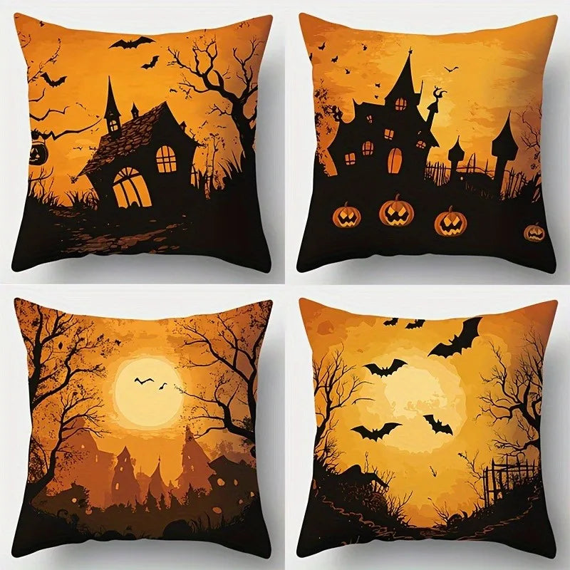 Halloween: Spooky Houses, Bats & Full Moon Pattern