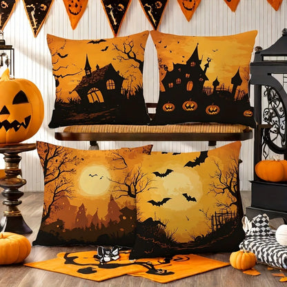 Halloween: Spooky Houses, Bats & Full Moon Pattern